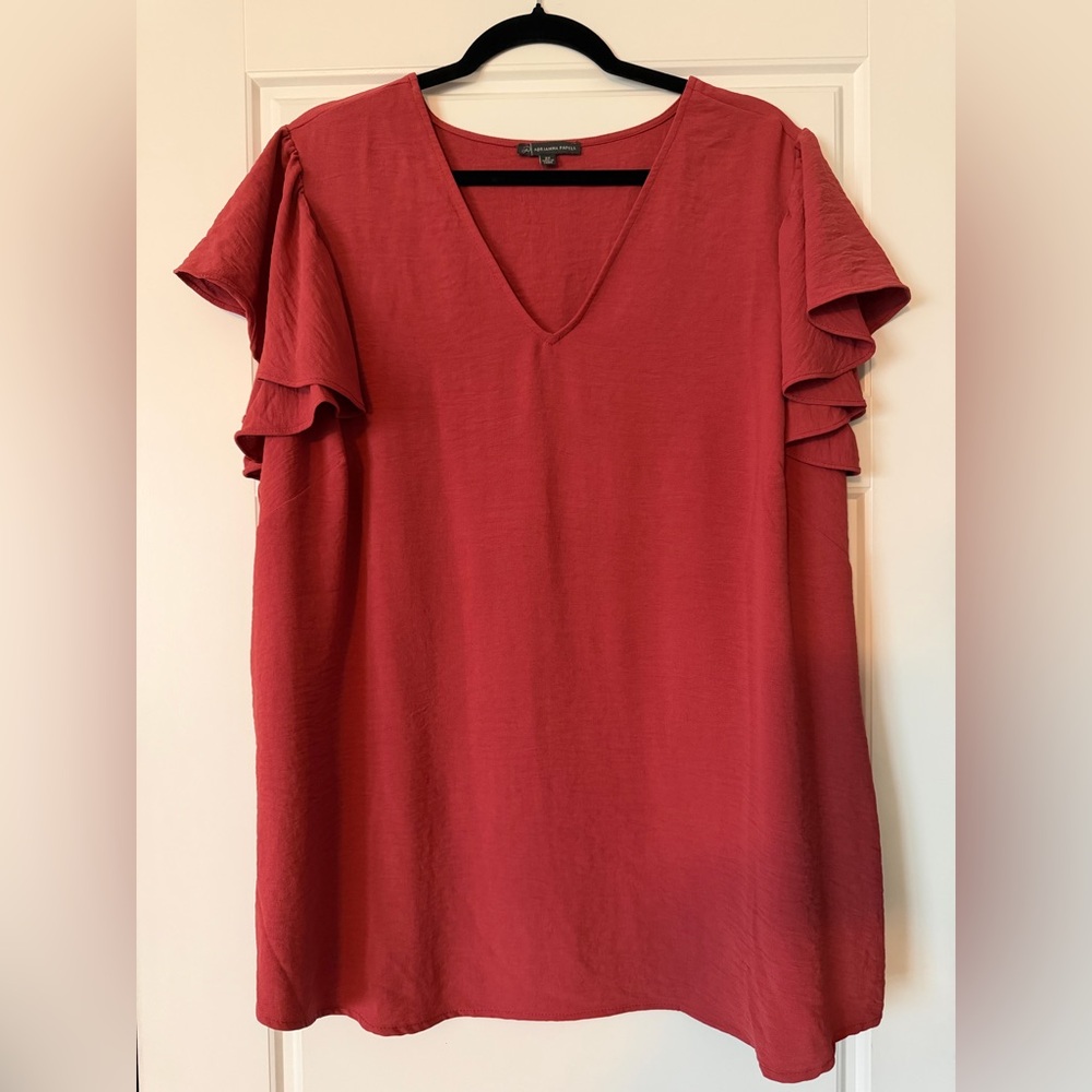 Adrianna Papell Red Ruffle Sleeve Blouse
